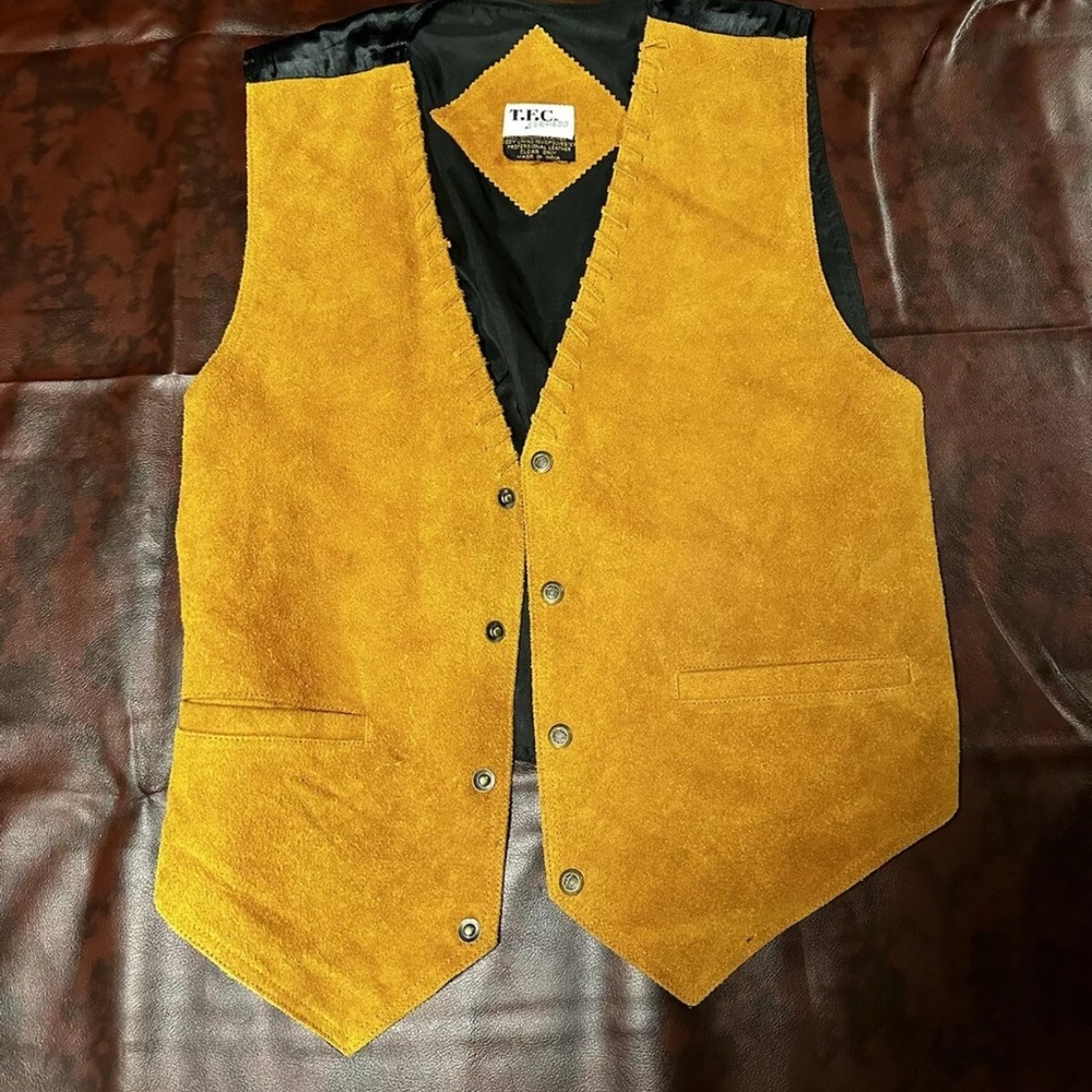 Western Leather Vest Men's Jacket Button Up Orange